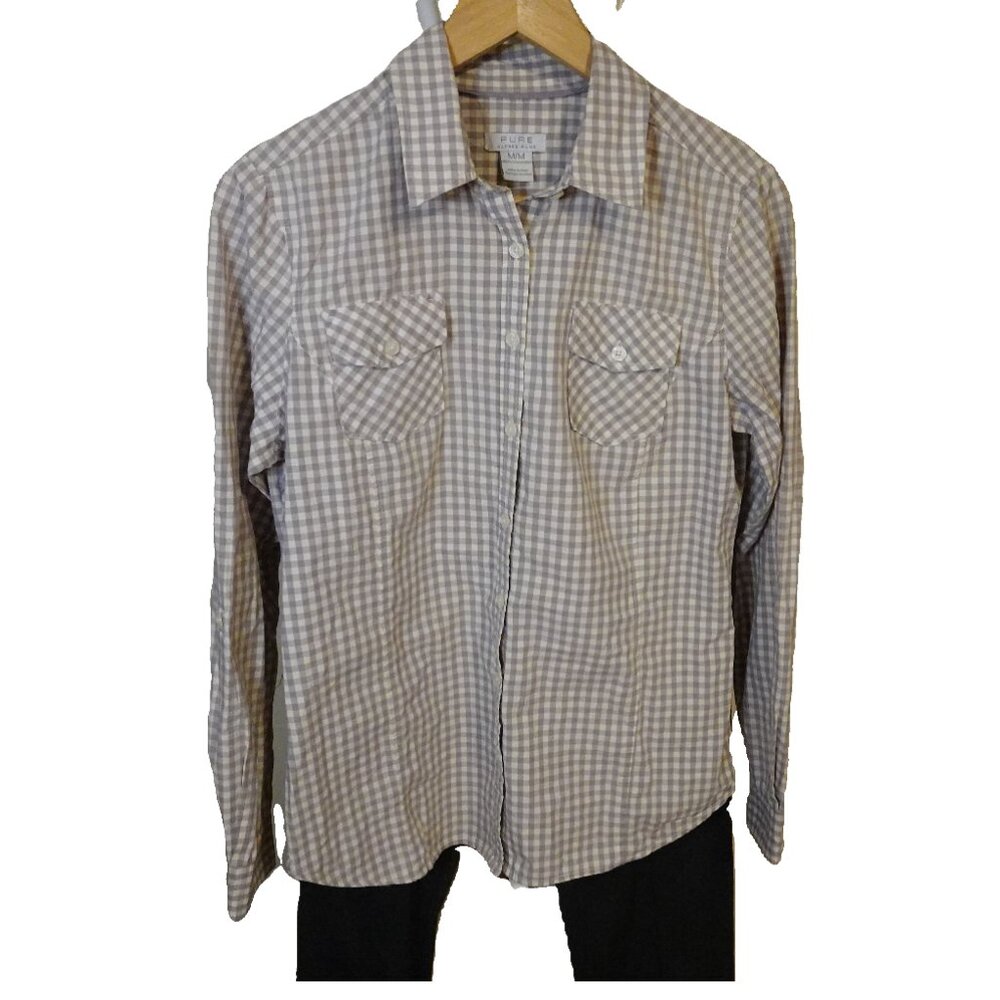 Pure by Alfred Sung Button Down Top Checkered Blouse in Size Medium